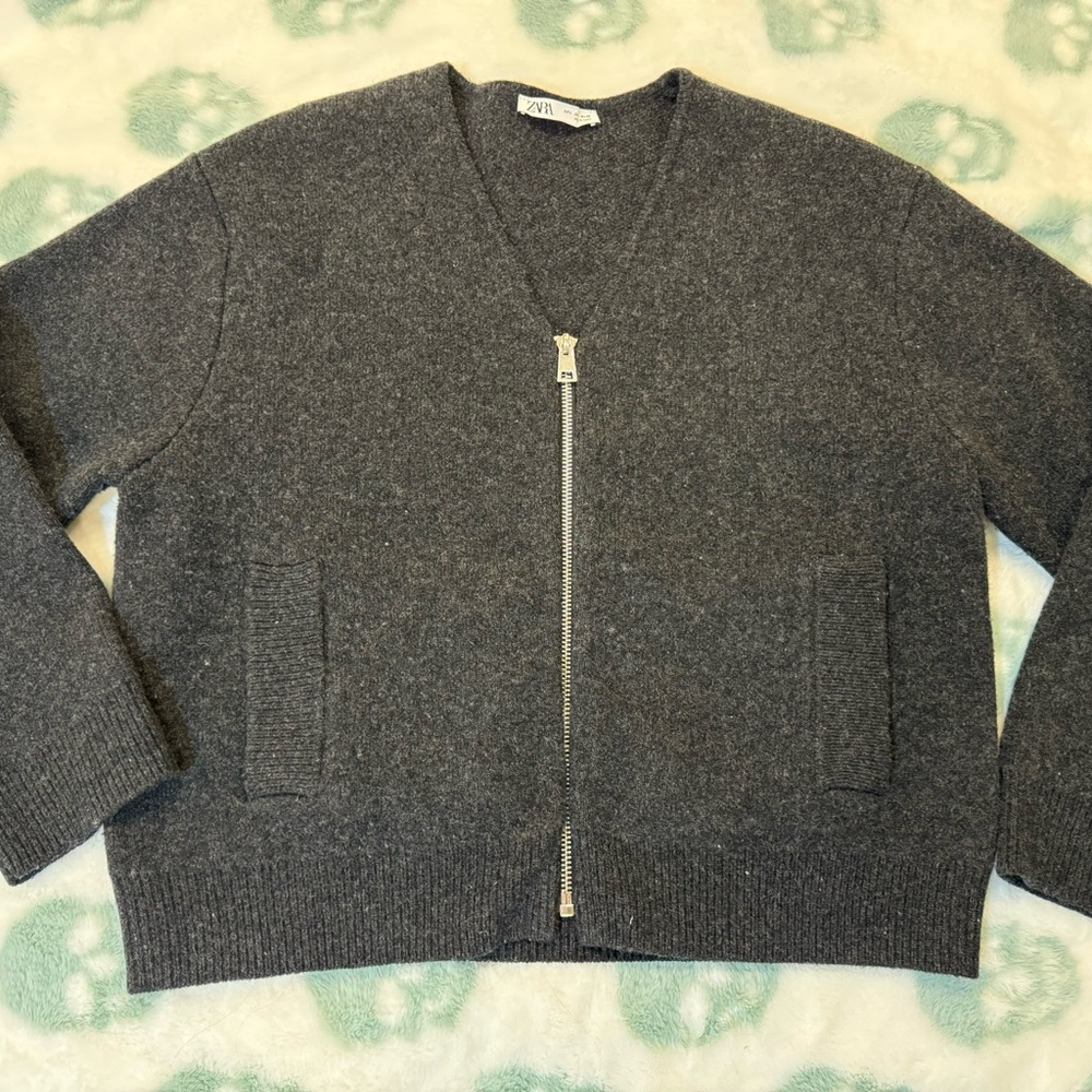Zara Gray Zip-Up Cardigan